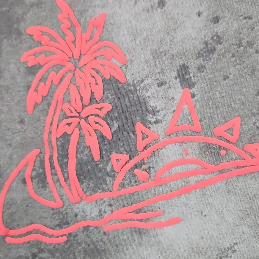 Nike Girls XL Gray Camo Tee Neon Pink Palm Tree Swoosh Sporty Summer Beach Top